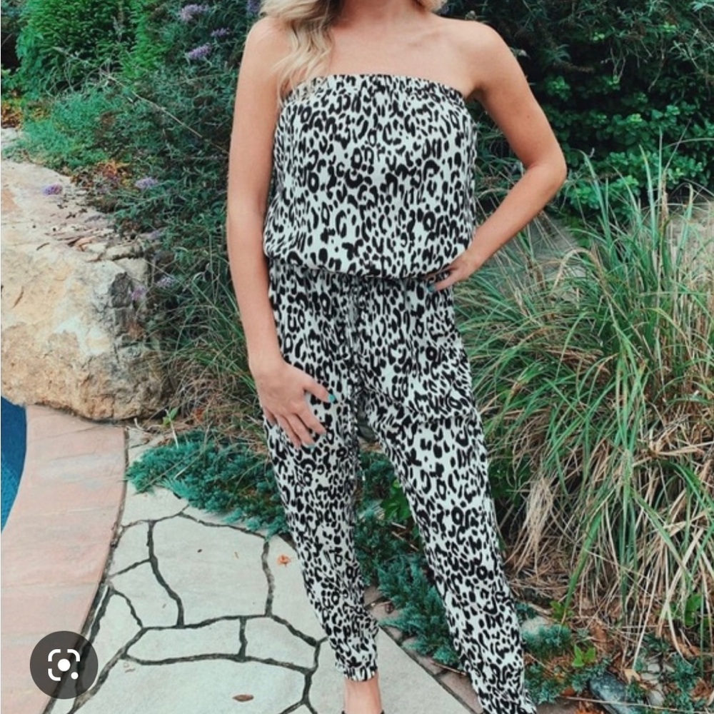 NWOT Pink Lily leopard silk jumpsuit